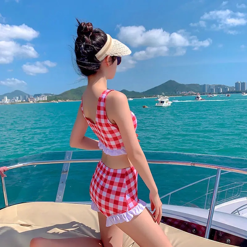 

Bikini 2021 Swimwear Women New Split Medium Waist Bikini Lattice Swimsuit Ruffle Swimsuit