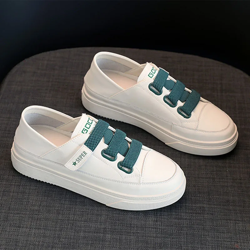 New All-match Leather Ladies Thick-soled Sneakers Summer Fashion Thick-soled Vulcanized Shoes Ladies White Shoes Flat Shoes