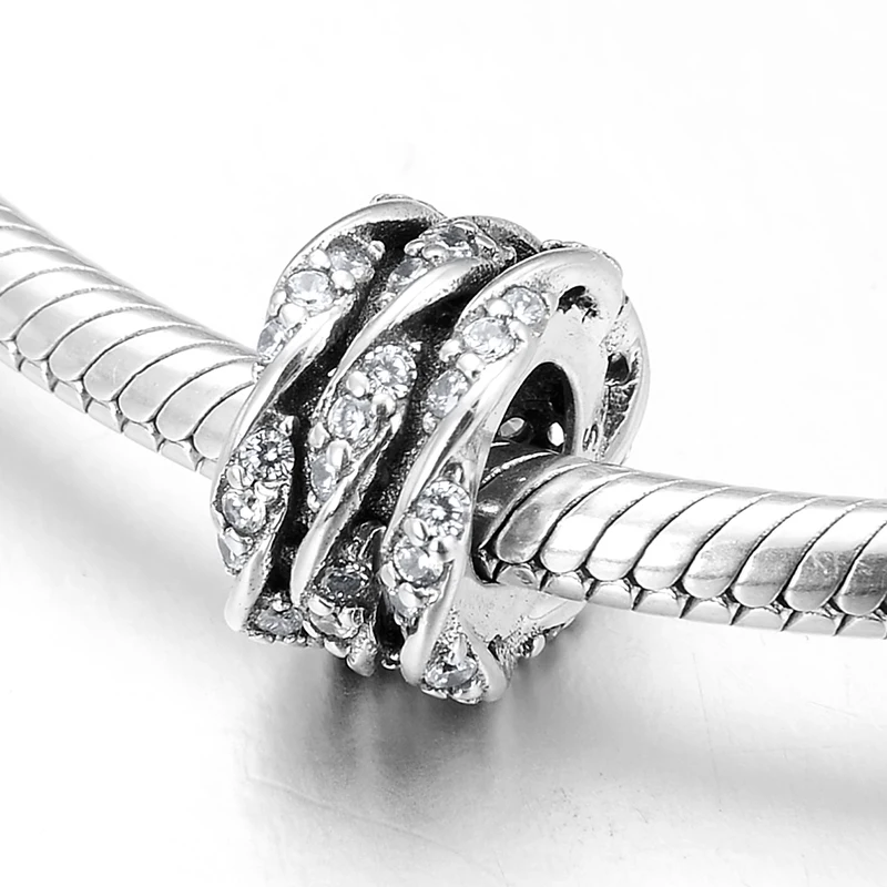100% Authentic 925 Sterling Silver romantic Clear CZ Round Charm beads Fit Original LYNACCS Charms Bracelet Fine Jewelry making | Украшения