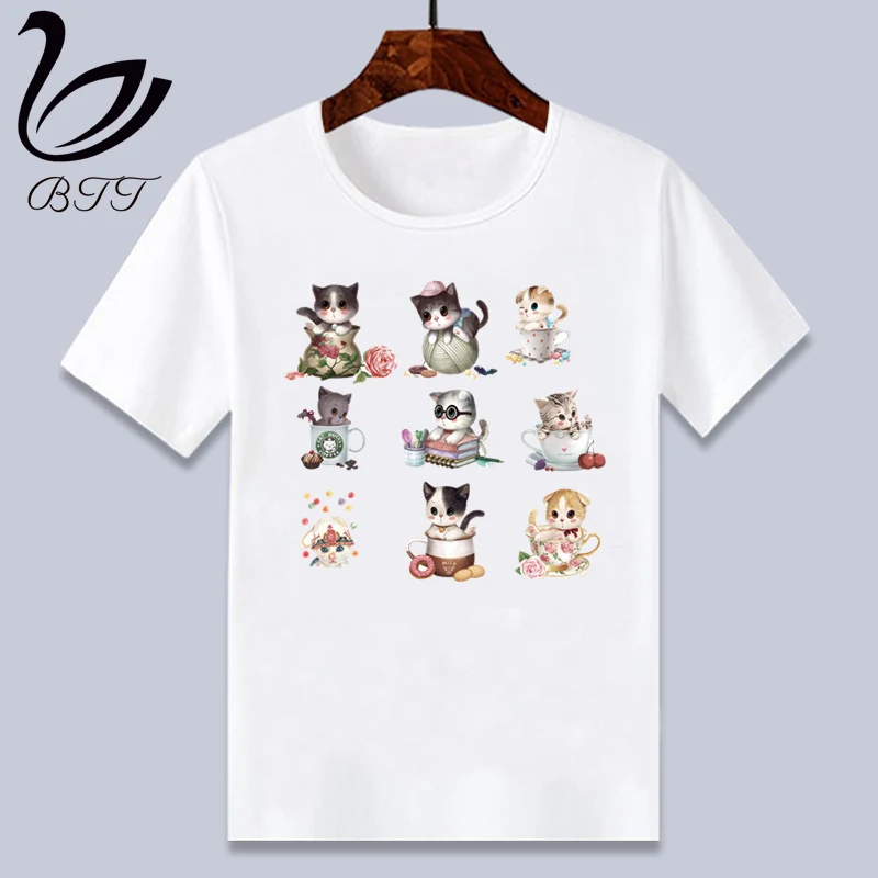 Милая Детская футболка с рисунком кота для мальчиков одежда Модные Забавные