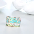 Популярные креативные кольца на удачу с цветком и деревом, модное широкое кольцо с розовым опалом и зеленой эмалью для женщин, Винтажные Украшения для вечеринки с кристаллами