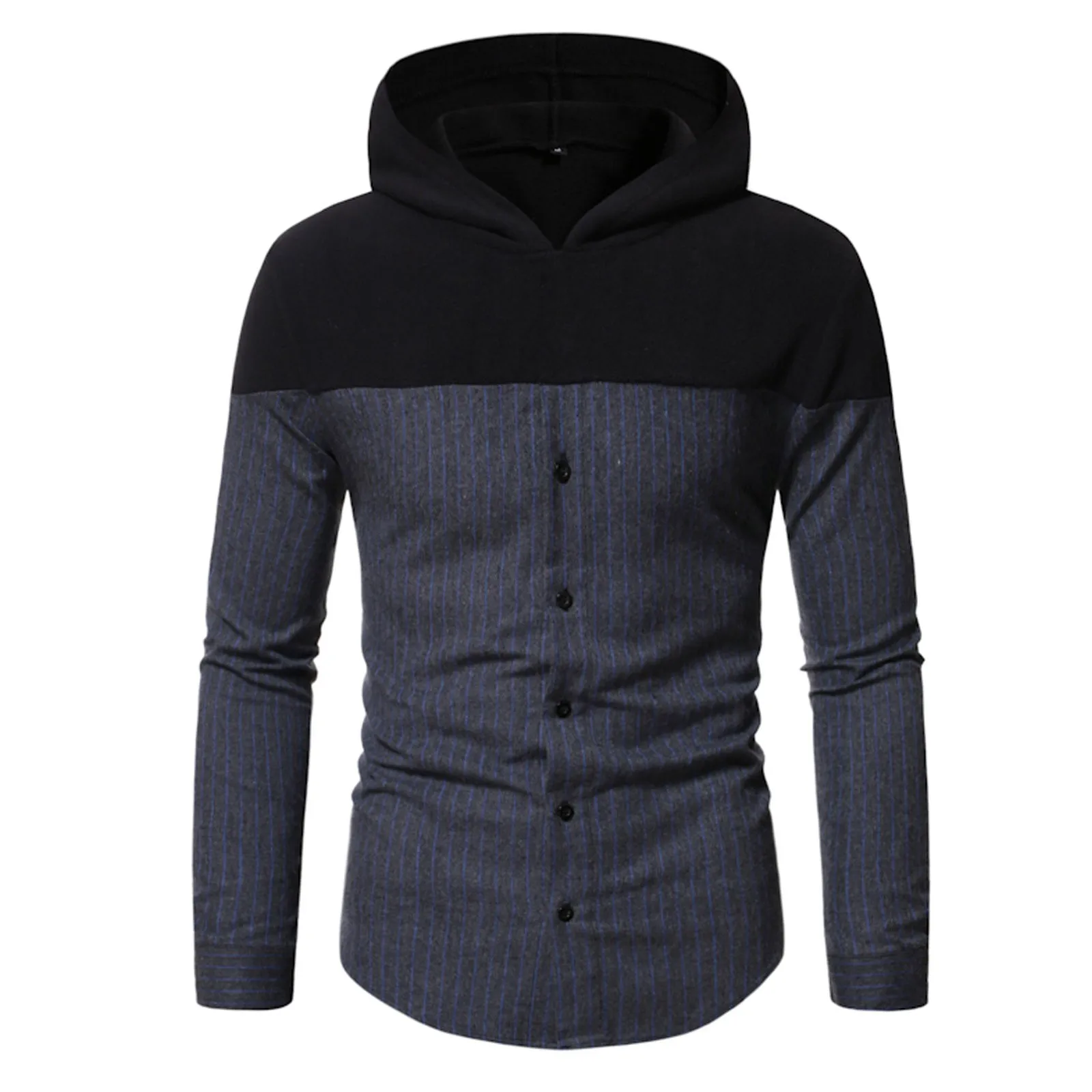 

Men's Casual Hoodie Color Block Checked Button Pullover Hooded Sweatshirt