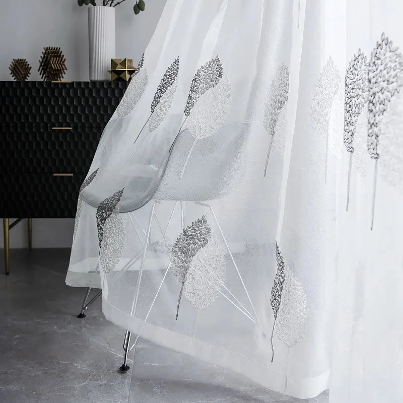 

Top Embroidery Sheer Curtains for Living Room Bedroom Tulle Voile Curtains Window Drapes With Grommet top