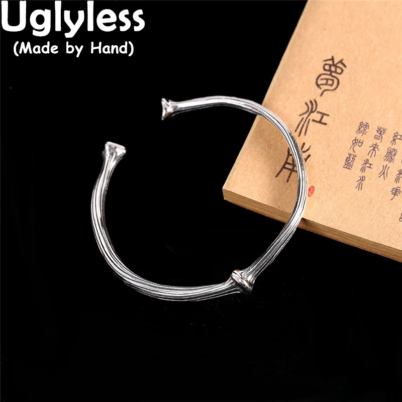 

Uglyless Like Dead Wooden Design Thai Silver Bangles for Women 925 Sterling Silver Bangles Simple Fashion Jewelry Thai Silver