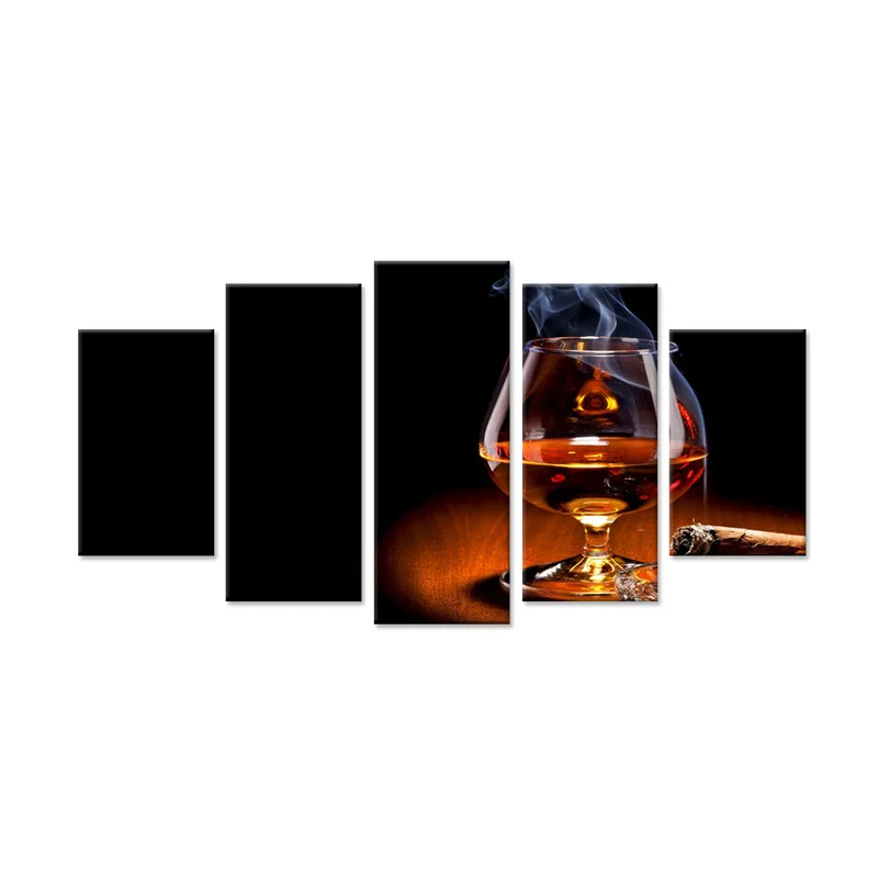 

Whiskey and Cigars Poster Wall Art Canvas Print Painting 5 Pieces Black Background Home Decor HD Painting for Room Decoration