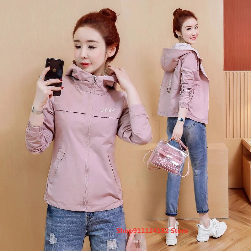 

Hot Sale Spring Autumn Women Coat Long Sleeve Windbreaker Female Causal Zipper Hooded Women's Jackets Coats Outwear Plus Size