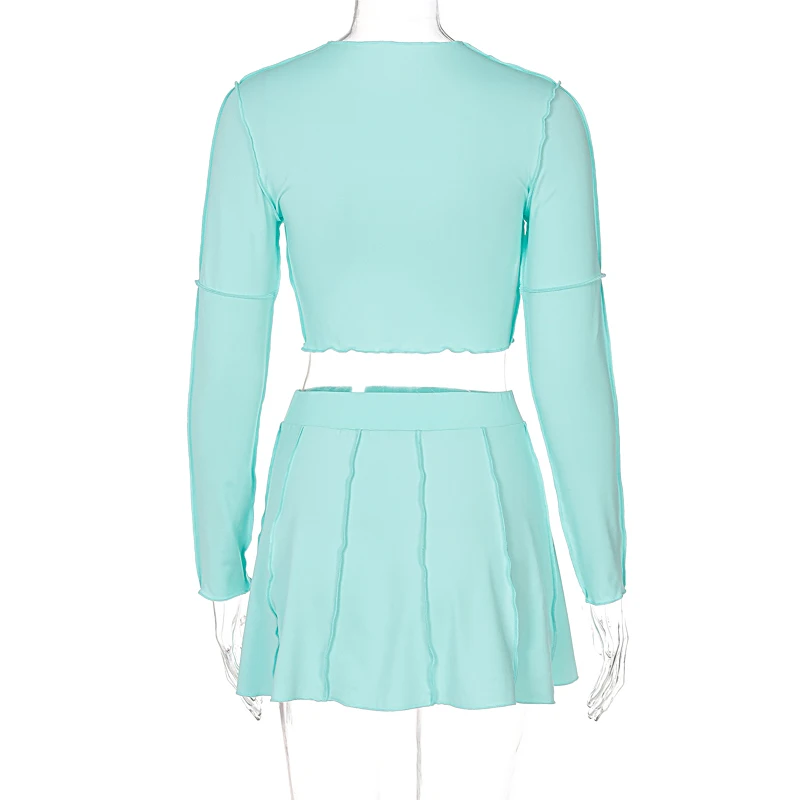 

Chicology Women Summer 2021 2 Pieces Sets Skirts Long Sleeve Stretchy Sport Casual Street Wear Fashion Solid Color Suits