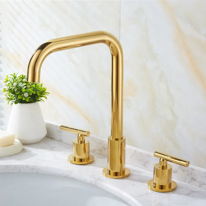 

Golden Bathtub Basin Faucet Waterfall Widespread Tub Mixer Tap Deck Mounted Handshower Bath Shower Set 2 Handles