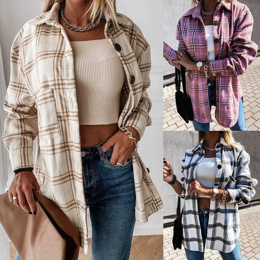 

Vintage Women Soft Tweed Shirts 2021 Spring-Autumn Fashion Ladies Loose Blouses Streetwear Girls Oversize Outwear Drop