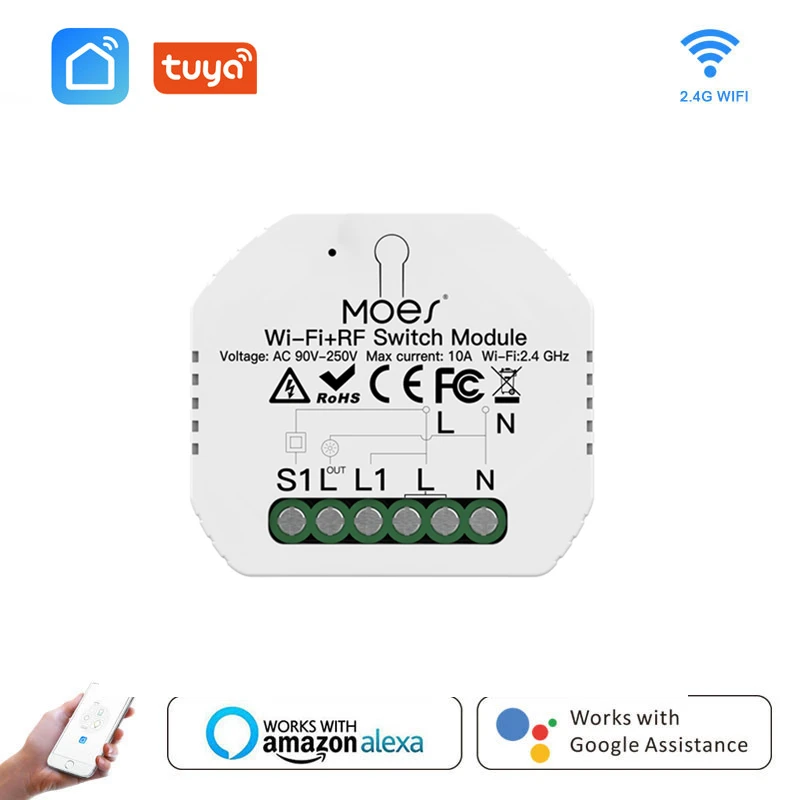Умный релейный модуль переключателя Smart Life 90 250 В Wi Fi + RF433 1 клавиша 1/2 путей скрытая