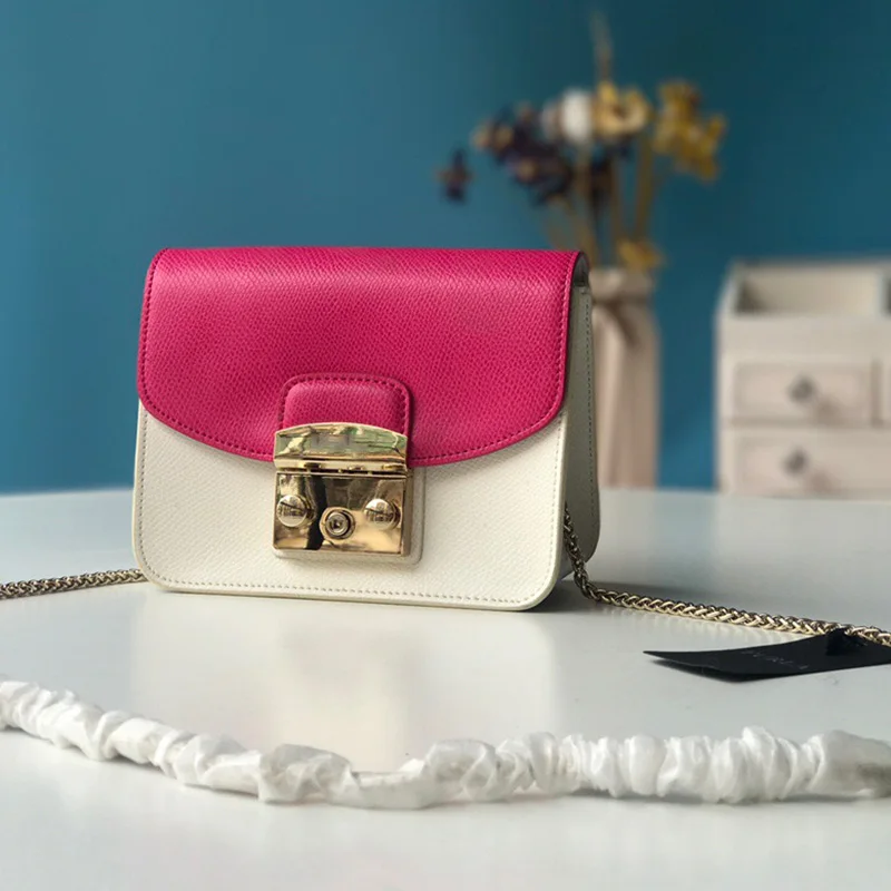 Pink and white Последняя Роскошная брендовая Классическая Кожаная маленькая квадратная сумка с цепочкой, сумка-конверт для женщин - Цвет: Pink and white