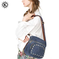 stylish denim womens messenger bags studded women shoulder bags roomy satchels pouch bag jeans crossbody women purse