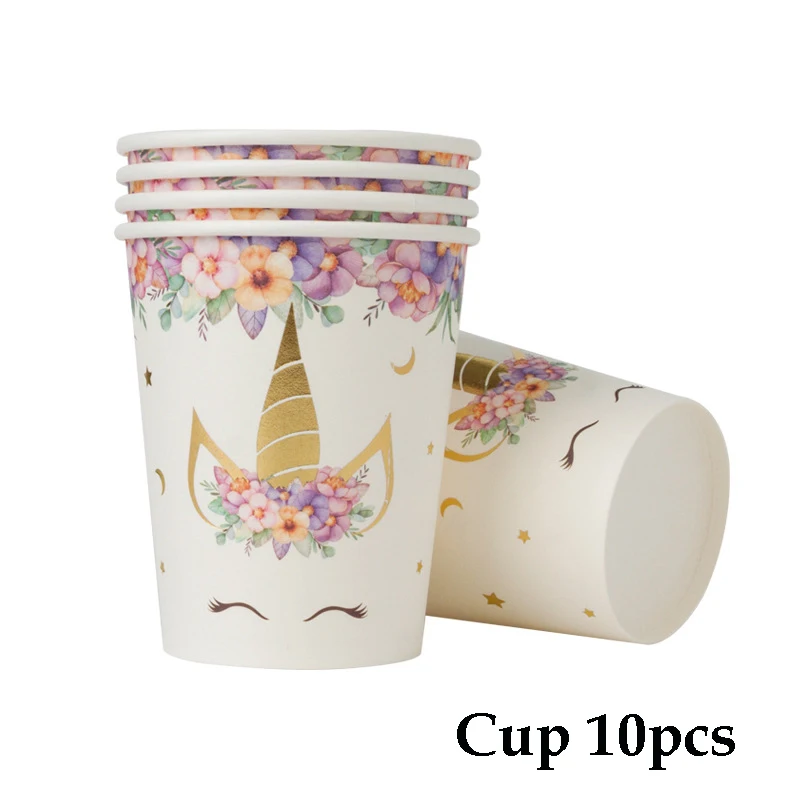 cup 10pcs Розовый Единорог тема вечерние Принадлежности Декор для детского дня рождения бумажные тарелки чашка шапка с рисунком ребенок душ девочка одноразовая посуда - Цвет: cup 10pcs
