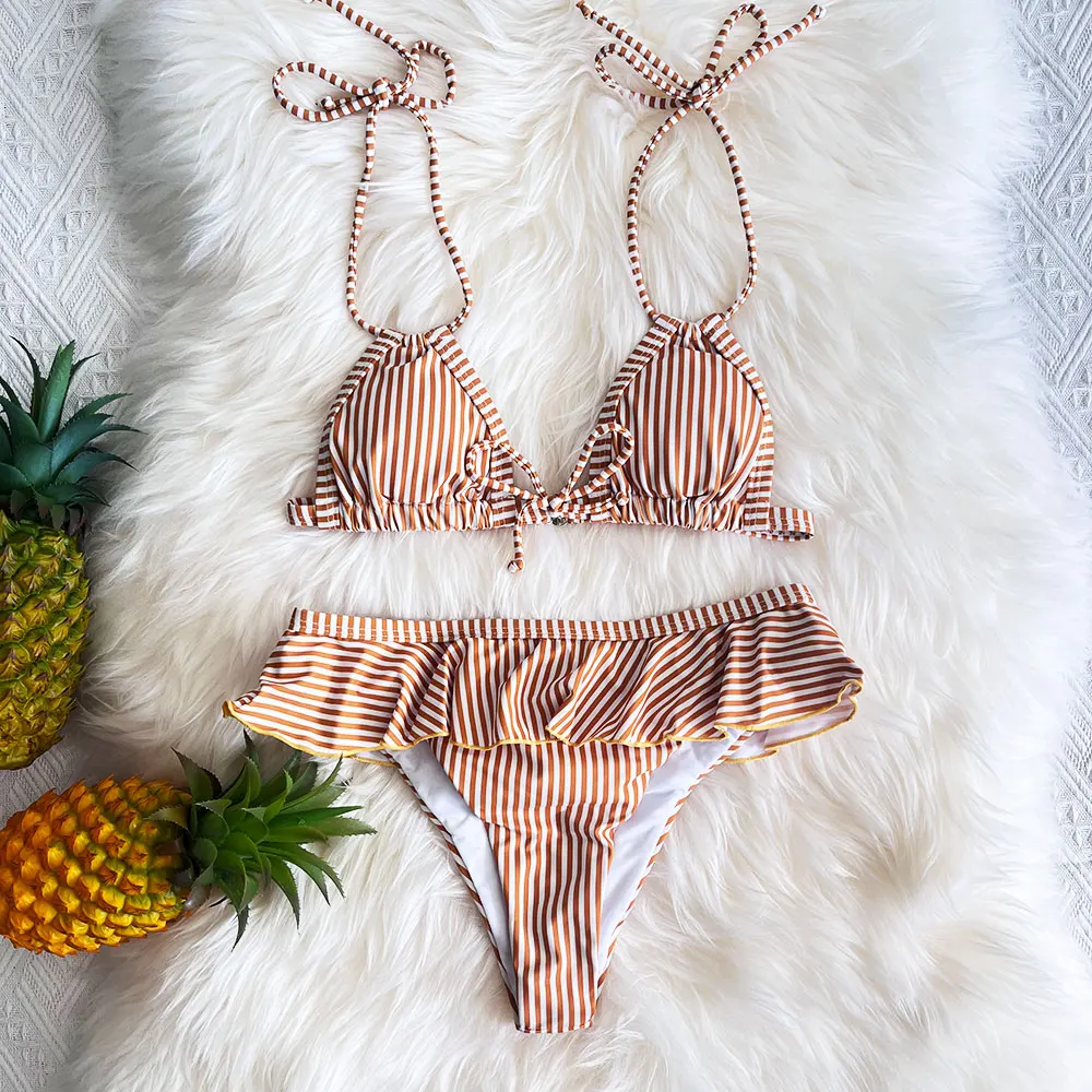 Купальник с оборками женская пляжная одежда бикини пуш-ап сексуальное 2021