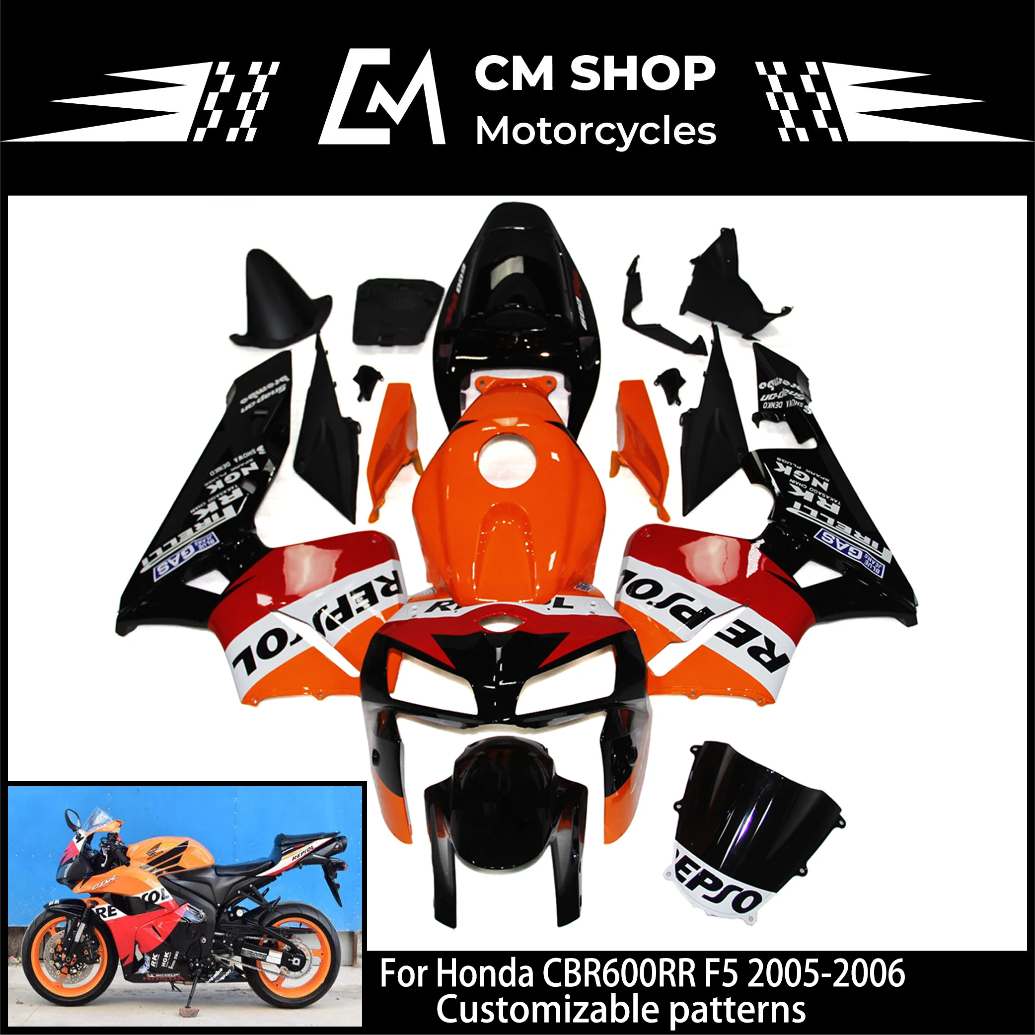 Подходит для Honda CBR600RR 05 обтекатель CBR 600 RR 06 Обтекатели CBR600 2005 2006 черного