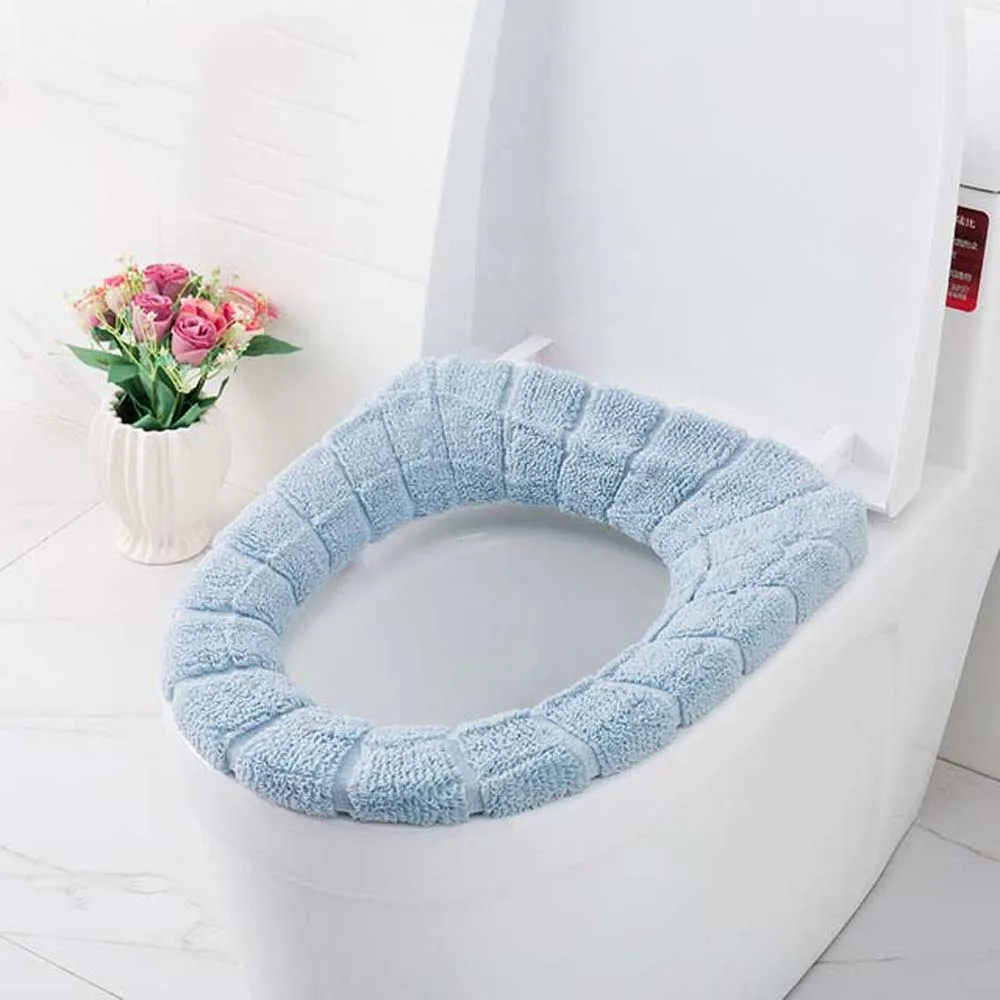 light blue Новая теплая мягкая крышка для унитаза, крышка для сиденья, верхняя крышка, Накладка для ванной, теплое сиденье на унитаз, ткань, мягкая крышка для унитаза, моющееся сиденье - Цвет: light blue