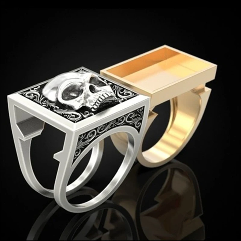 Vintage Skull Head Ring Set Punk Style Two-tone Metal Skeleton Casket Stacking Rings for Men Women Gothic Party Jewelry B4T354 | Украшения