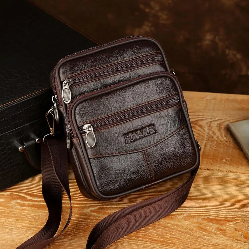 

New Fashion Solid Color Genuine Leather Shoulder Waist Bags Men Fanny Belt Packs Phone Pouch Casual Daily Shopper Crossbody Bags