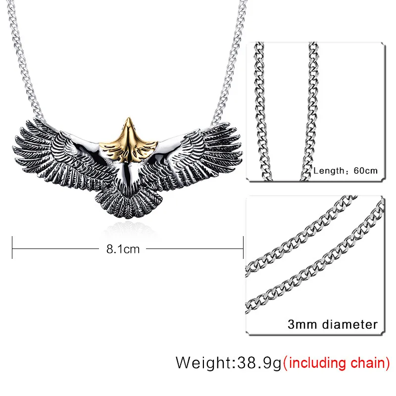 Mens Choker Necklaces Stainless Steel Flying Eagle Hawk Skyhawk Bird Tribal Biker Pendant Necklace Vintage Punk Style Jewelry | Украшения и