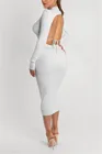 Женское трикотажное платье средней длины, элегантное однотонное платье в рубчик с длинным рукавом, круглым вырезом и открытой спиной, на шнуровке, с вырезами, для клувечерние, осень 2021