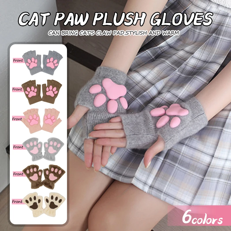 

Women Girls Anime 3D Silicone Cat Paw Mittens Claw Paw Plush Gloves Winter Warm Cute Kitten Thicken Fuzzy Plush Gloves