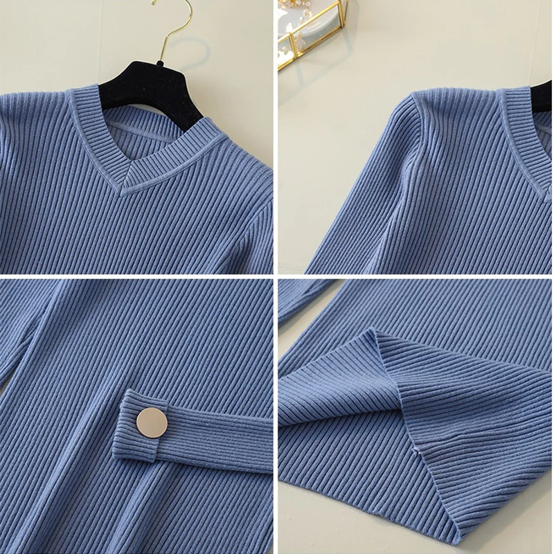 Female Knit V-Neck England Style Sweaters Basic Women autumn Winter Long Sleeve Pullovers feminine Soft Orange Tops jumpers 2019 | Женская