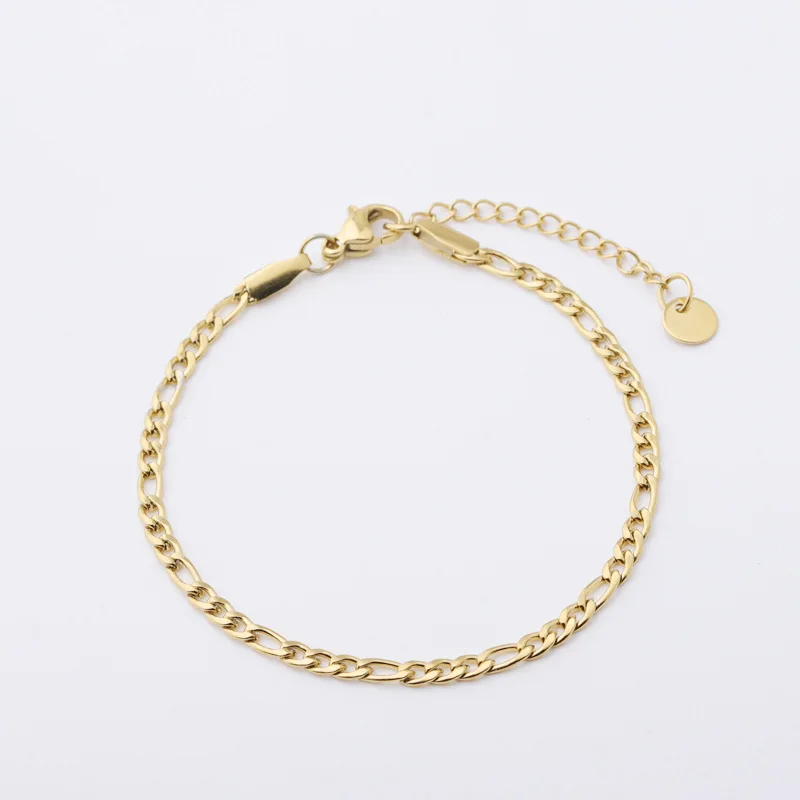 

100% Stainless Steel Curb Chain Bracelet For Women Gold Color Metal Curb Chain Bracelets For Girls Wholesale 10pcs