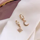 Женские серьги-подвески с кристаллами, модные висячие серьги золотого цвета в форме звезды, месяца, асимметричные в форме Луны, корейская бижутерия, 16 видов стилей, 2020