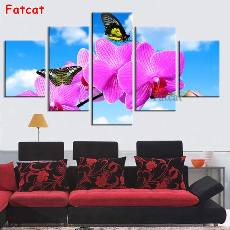 

5 diamond painting cross stitch orchid flowers full square/round diamond painting wall art digital jigsaw 3D home decora PP374