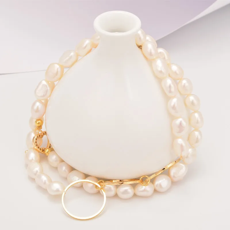 

Sl Oksana 14K Gold Simple Circle Natural Baroque Trendy Fine Pendant Necklace Fashion Pearl Jewelry For Women Accessories Gift