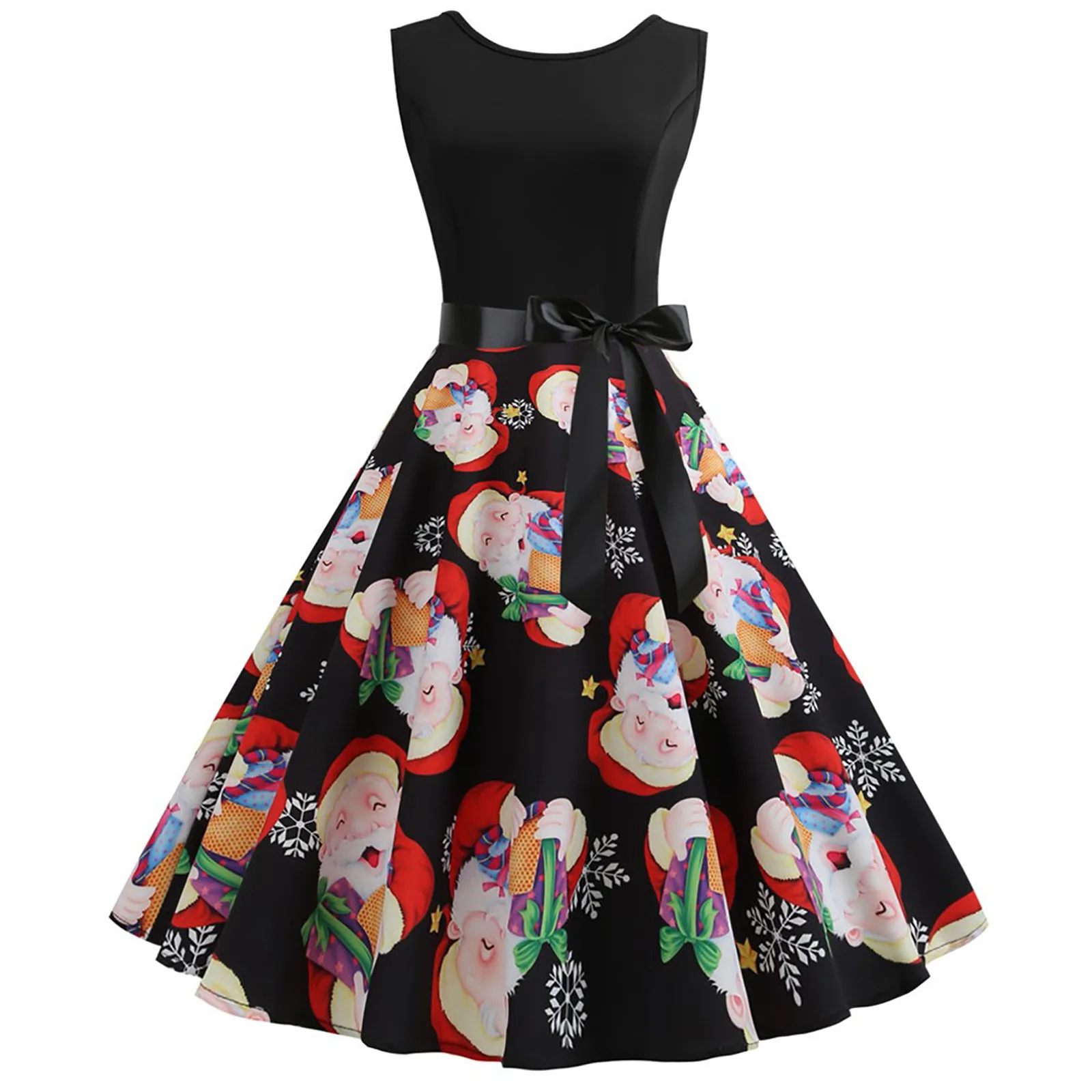 

Женское Платье без рукавов, винтажное Платье с круглым вырезом и принтом, вечернее праздничное Платье на Рождество, 2021