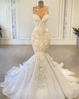 luxury african mermaid wedding dresses for women 2022 beading spaghetti straps sexy vintage lace bridal wedding gowns