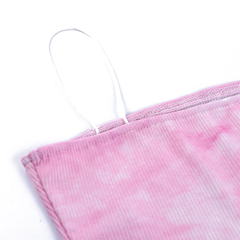 

Women Summer Basic Sexy Strappy Sleeveless Crop Top Slim Fit Dye Printing Camis Tops Strap Chic Pink Blue Street