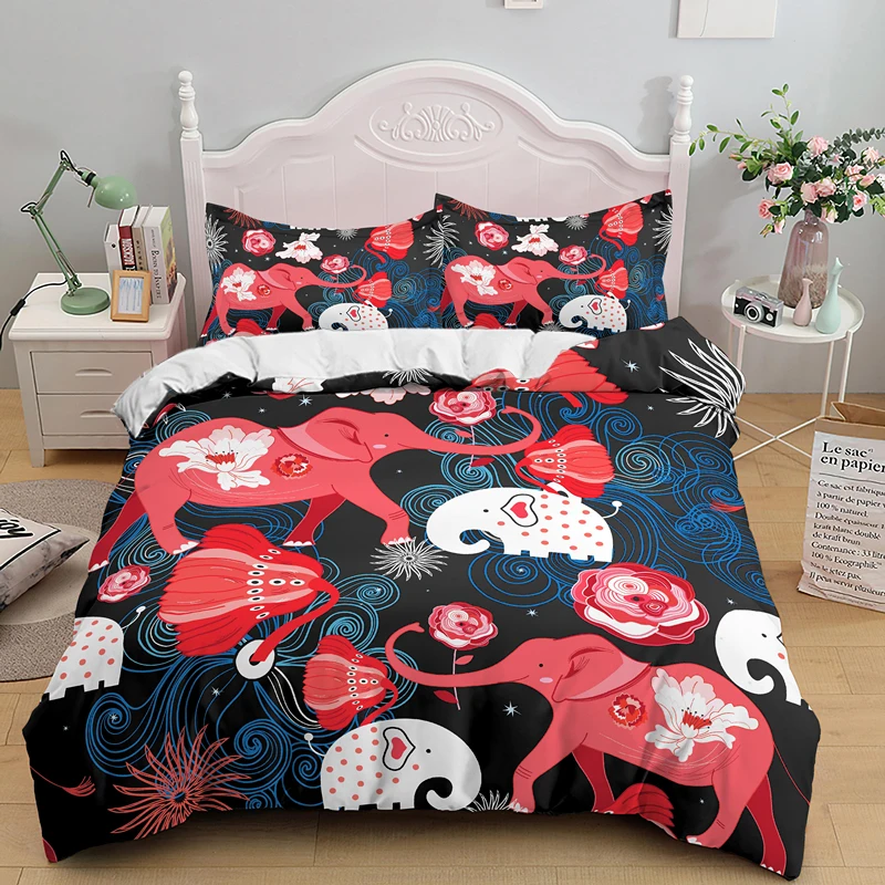 

Kids Cartoon Elephant Bedding Set Fashion Animal Comforter 3D Print Luxury Queen King Single Duvet Cover Set Home Textile Decor