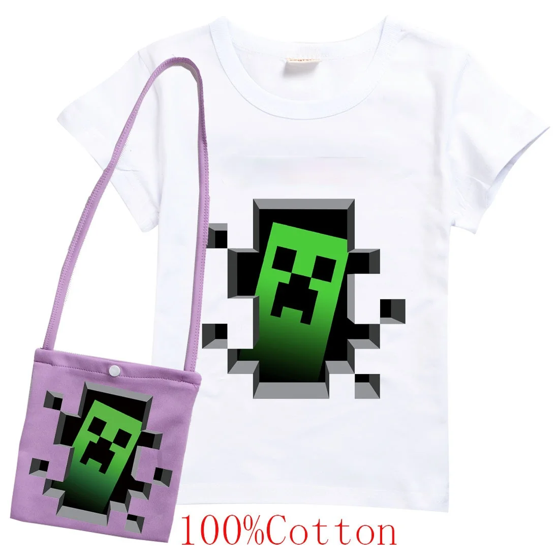 

2022 summer Robloxing children's universal 100% cotton children's short-sleeved T-shirt + shoulder bag children's wear