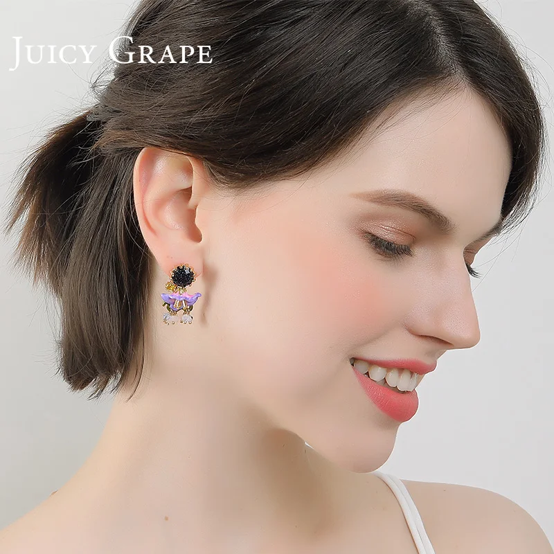 

Juicy Grape Purple Cow Flower Earrings Women's Enamel Earrings Design Decorative Earrings French Style
