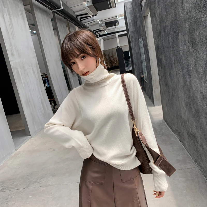 

Adishree 2021 Woman Winter 100% Cashmere sweaters and auntmun knitted Pullovers High Quality Warm Female thickening Turtleneck