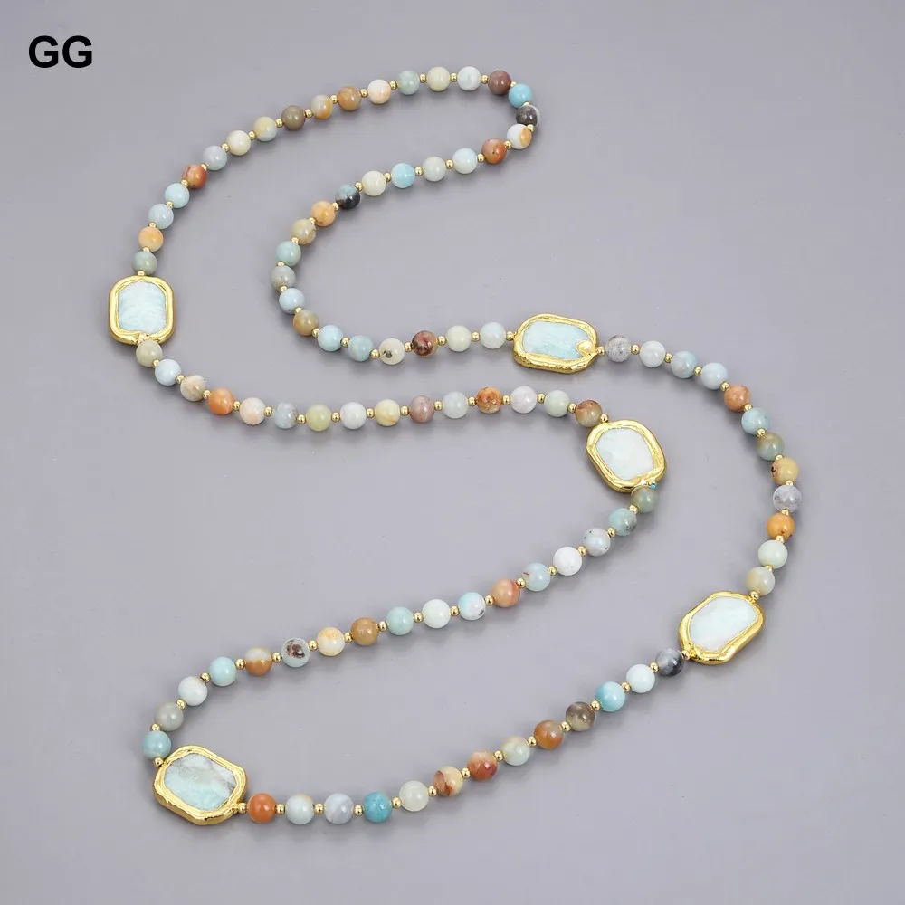 GG ювелирные изделия 42 'Ǝ мм смешанный цвет круглый Амазонит самородок Золотое