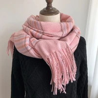womens and mens luxury winter warm cashmere scarf shawls korea fashion long tassels pink plaid thick pashmina scarves ladies