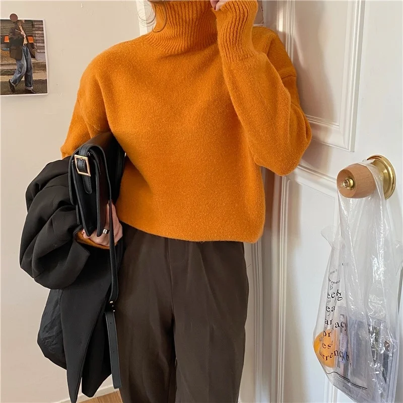 Мягкий восковой свитер с высоким воротом женский осенне-зимний 2021 НОВЫЙ