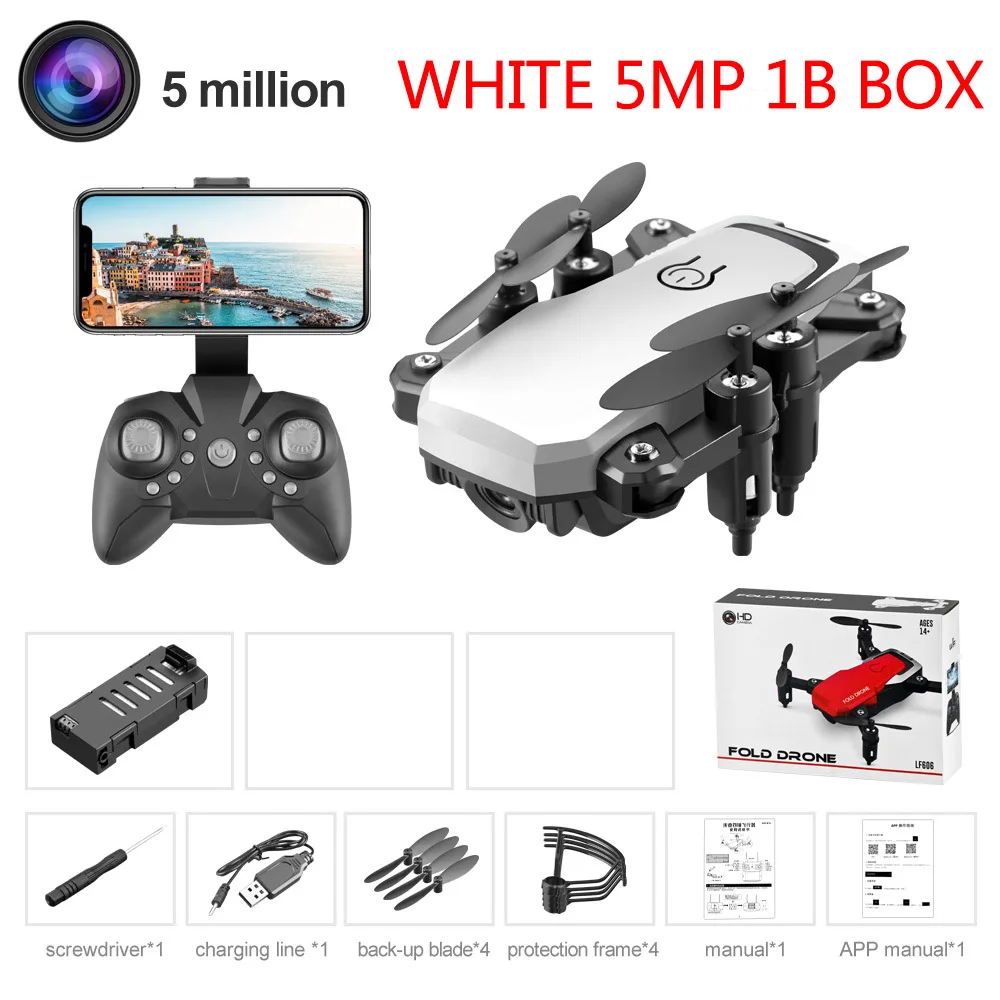 White 5MP 1B LF606 квадрокоптер мини Дрон с 4K камерой HD складные дроны один ключ возврат FPV Следуйте за мной RC вертолет Квадрокоптер детские игрушки - Цвет: White 5MP 1B