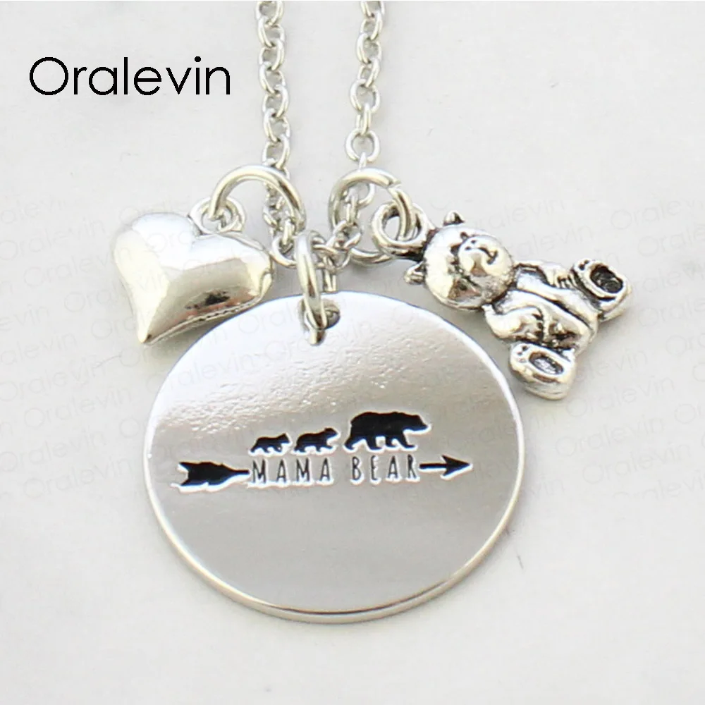 Вдохновляющая семья МАМА МЕДВЕДЬ выгравированное вручную ожерелье