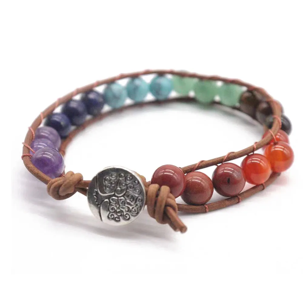 

Leather Bracelets Woven Boho Natural Stone Beaded Bracelet Handmade Jewelry Fashion Accessories Multicolor Strand Wristband