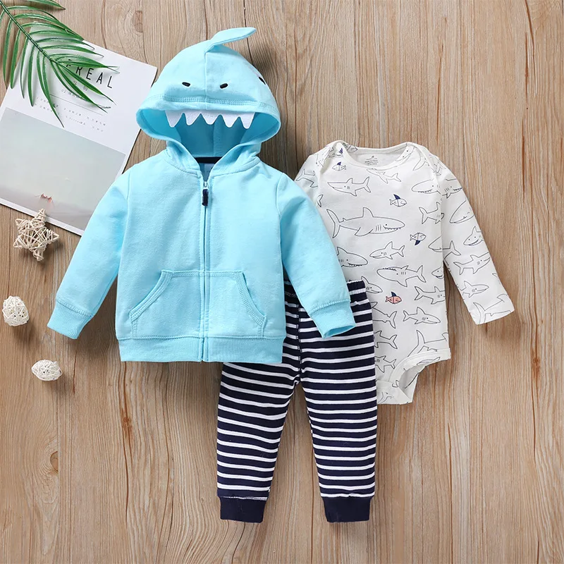 3PCS Infant Baby boy clothes sets Cartoon animals bear Winter warm Tops Coat Sweater+Bodysuit+Pants Neborn Fashion Outfits | Детская