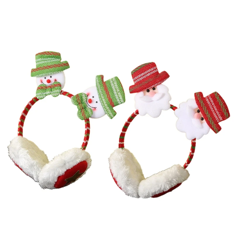 

N7MF Santa Earmuffs Christmas Fashion Plush Feel Female Winter Earmuff Warm Ear Muffs