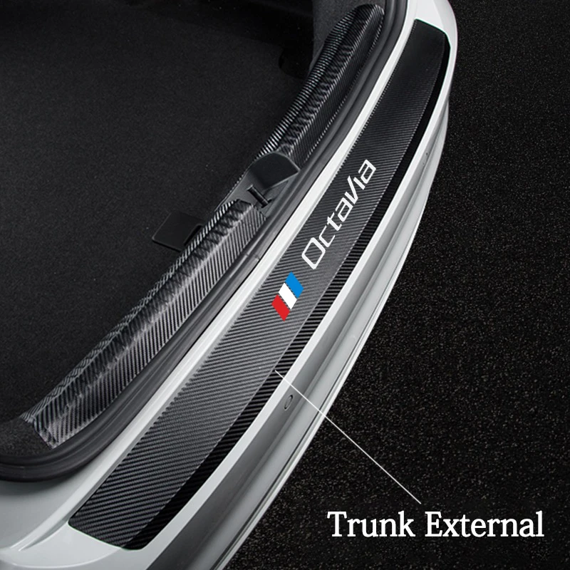 

New Leather Carbon Fiber Car Rear Bumper Trunk Guard Plate Film Protected Stickers For Skoda Octavia 2 3 MK2 MK3 A4 A5 A7 VRS RS