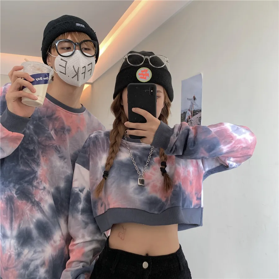 

Early autumn 2021 new couple's wear high street style tie dyed sweater men's and women's short T-shirt long sweater