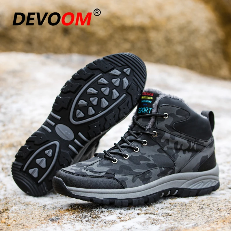 Зимние походные ботинки для улицы мужские теплые плюшевые камуфляжные до