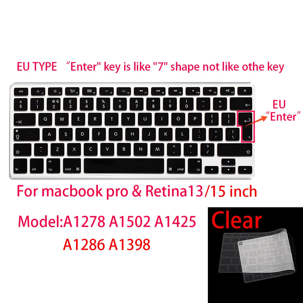 Для Apple Macbook pro13/11Air 13/15 Retina12 дюймов все серии Силиконовый чехол для клавиатуры прозрачная защитная пленка EU/US - Цвет: K