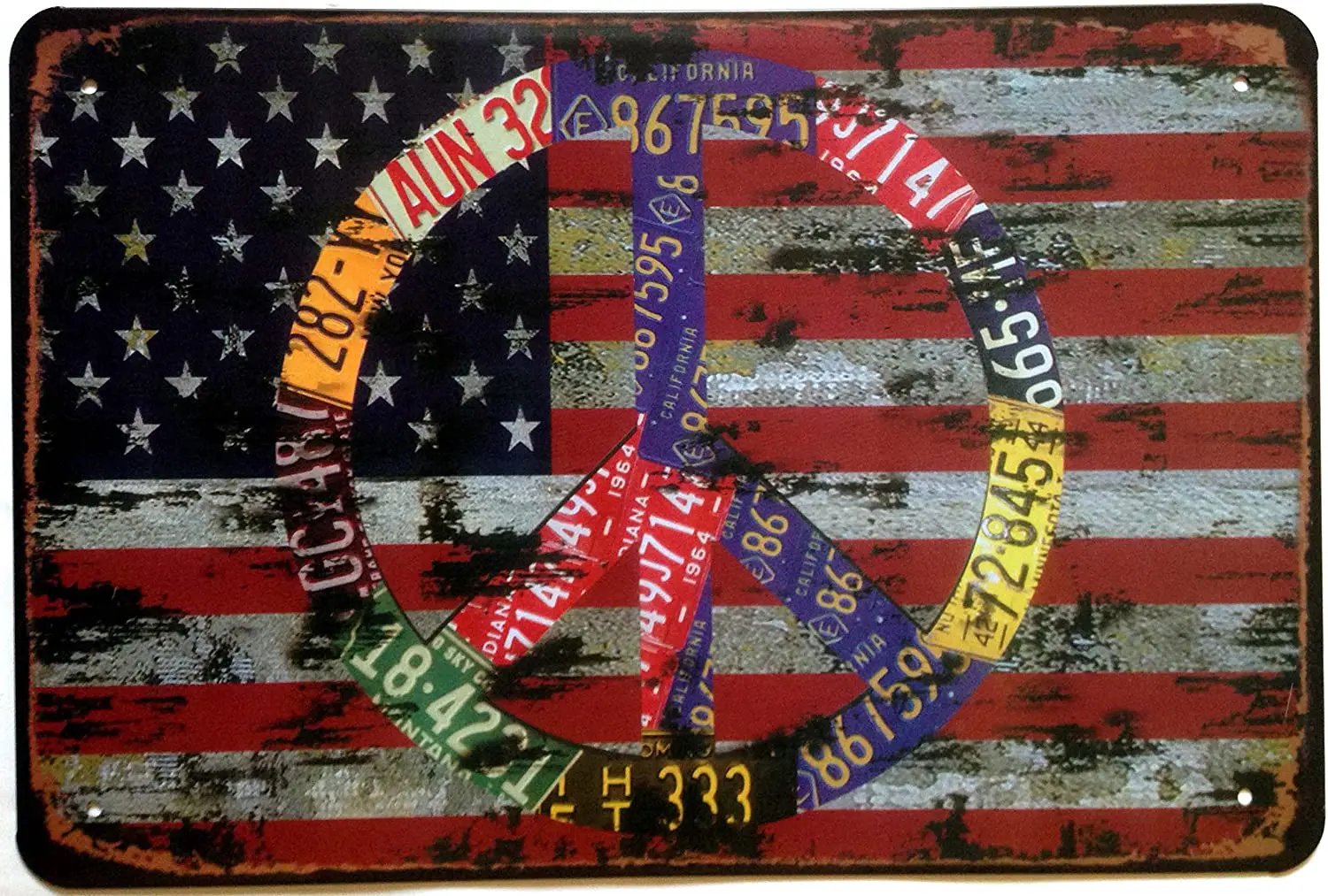 

Американский флаг мира без войны I Love America Retro винтажный жестяной знак 12X8 дюймов